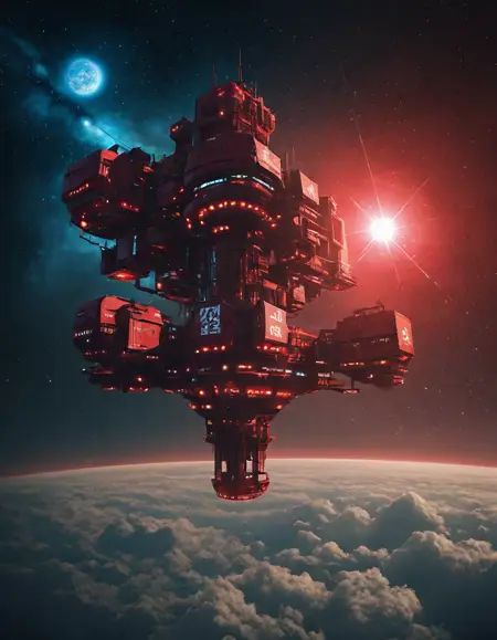in space,  cyberpunk design industrial structure,  space station above clouds on Tensor.Art
