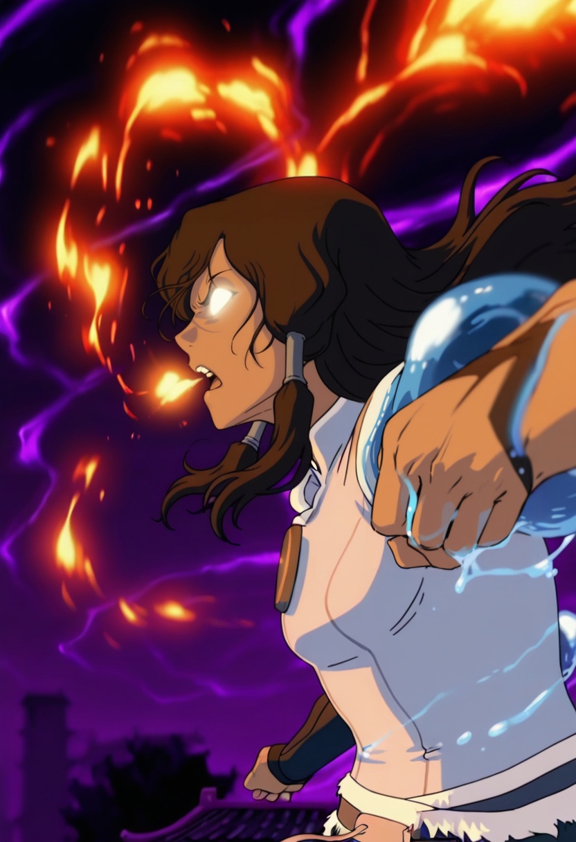 In the avatar TV animation style,  in the avatar state,  Avatar_State_Korra on Tensor.Art