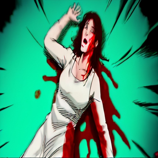 mjgs,<lora:mjgs_v2.0:0.8>,1girl,blood,black hair,dress,solo,parody,
