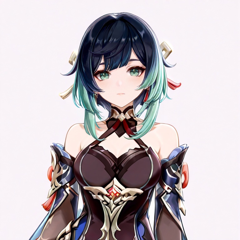 masterpiece, best quality,solo,(grey background:1.2),simple background,1girl,looking at viewer,  game_poster_style, genshin_impact_style<lora:woc_o_贺图风格_ill:0.8>