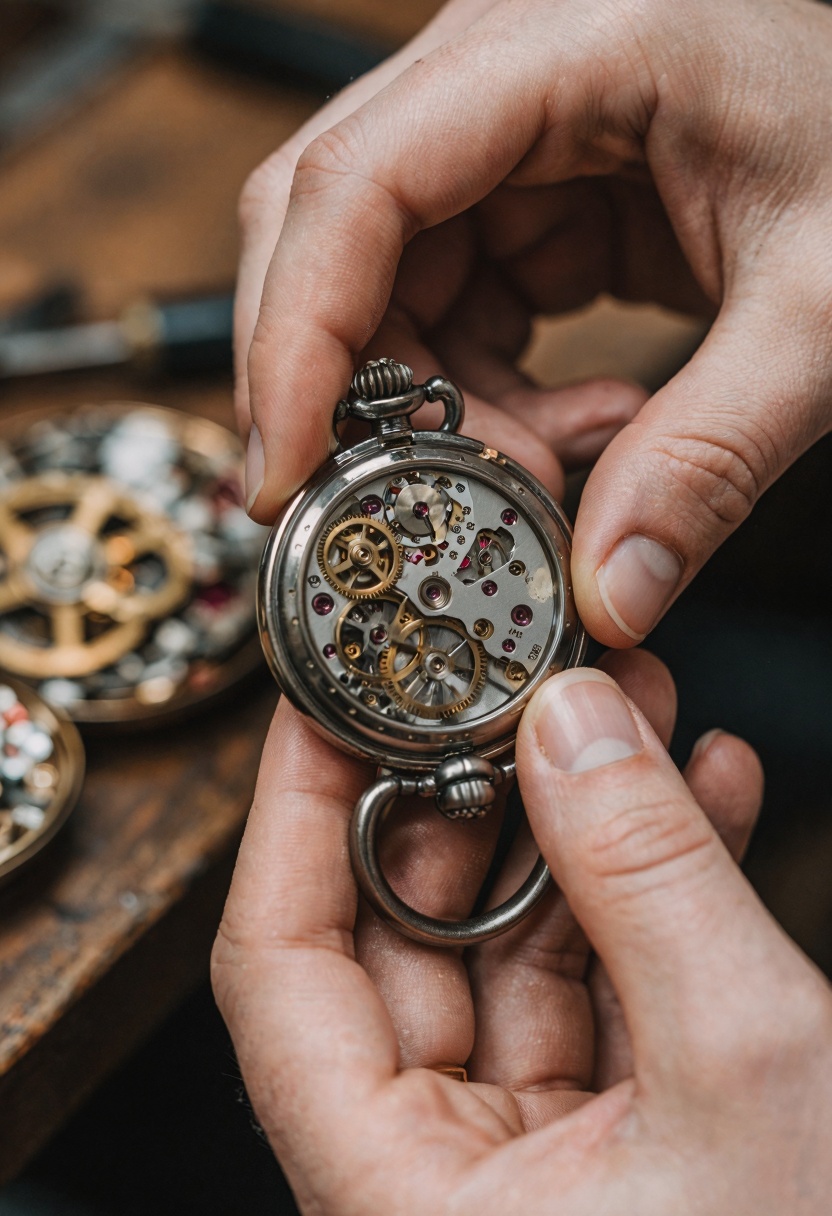 masterpiece,  woman carefully assembling a mechanical pocket watch with both hands,  intricate gears on Tensor.Art