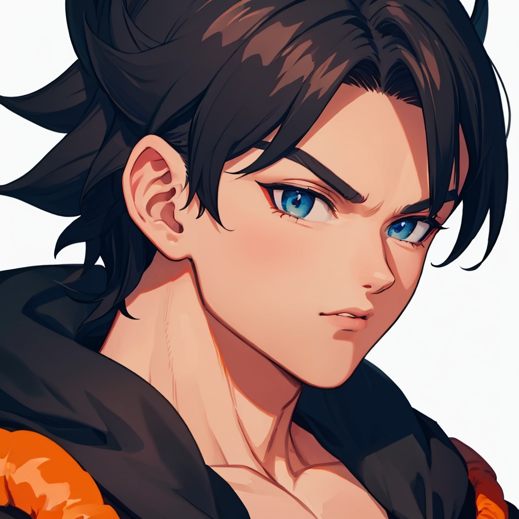 masterpiece,best quality, highly detailed, portrait,close-up,upper body,gogeta,male focus,<lora:gogeta:1>,simple background,white background,