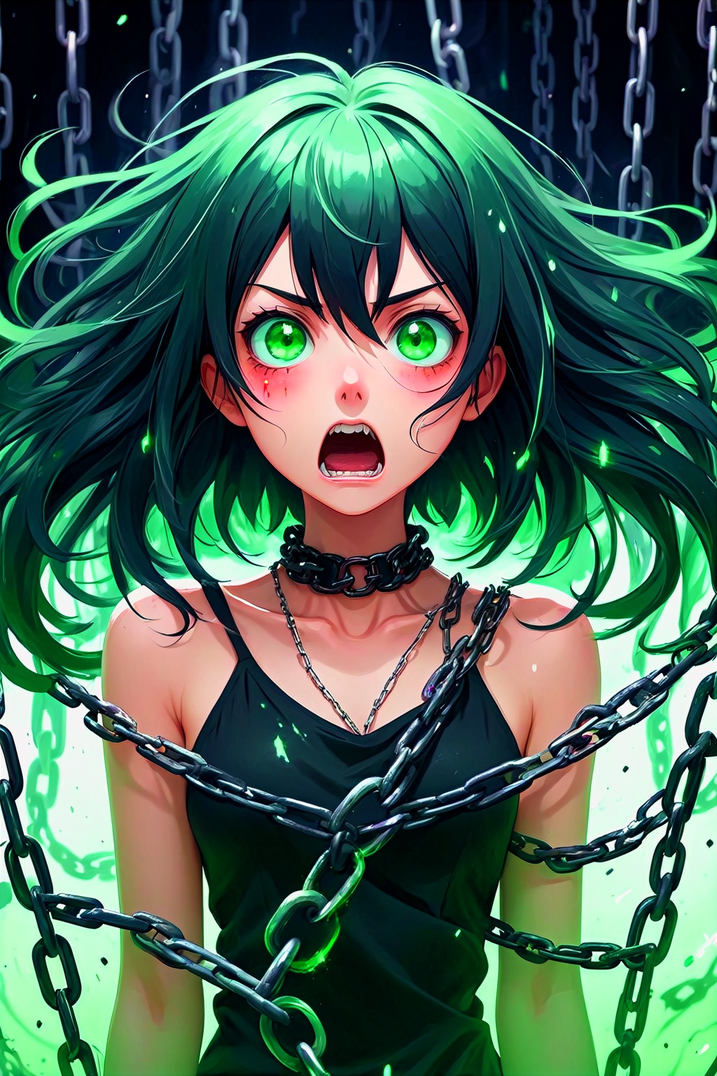 black hair,  short hair,  green eyes on Tensor.Art