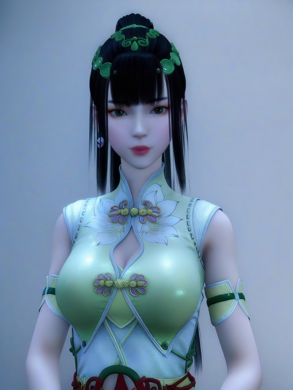 score_9,1girl,solo,standing,bangs,hair ornament,earrings,chinese clothes,dress,breasts,black hair,large breasts, lipstick,long hair,looking at viewer,upper body,<lora:SF_ChenYue_Pony_Realism2.3-000004:0.72>,