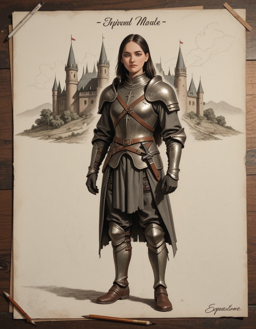 ehsketch,  girl with medieval armor,  fantasy theme on Tensor.Art