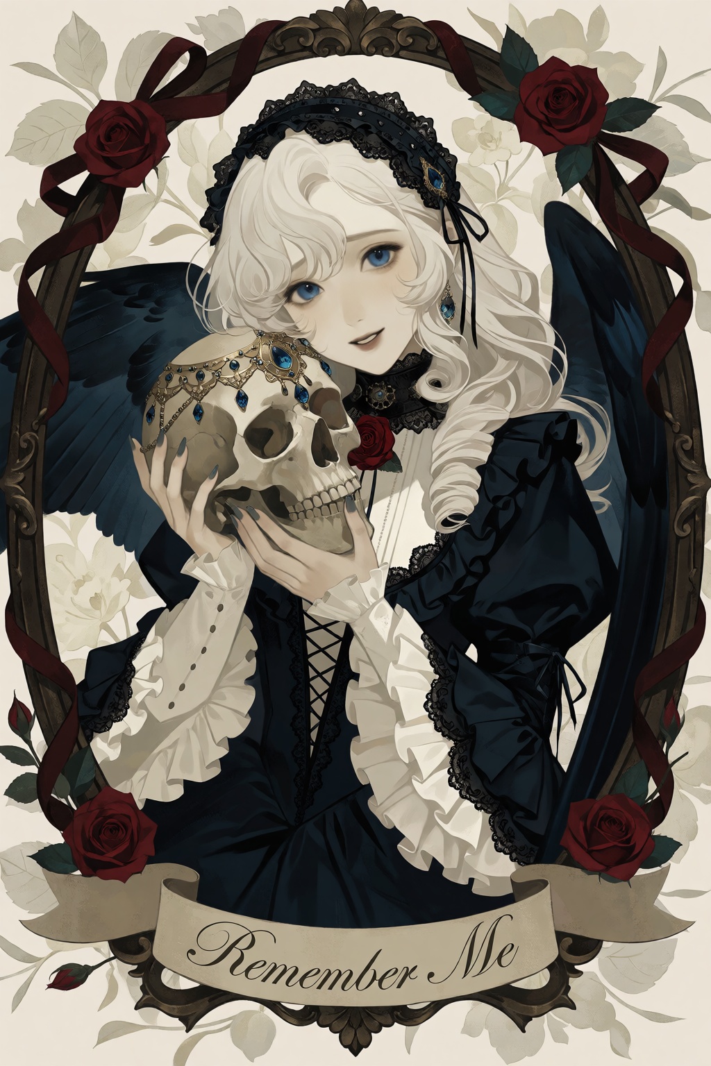 In a straight-on medium shot with a muted,  slightly cool tone,  a young woman with long curly white hair on Tensor.Art