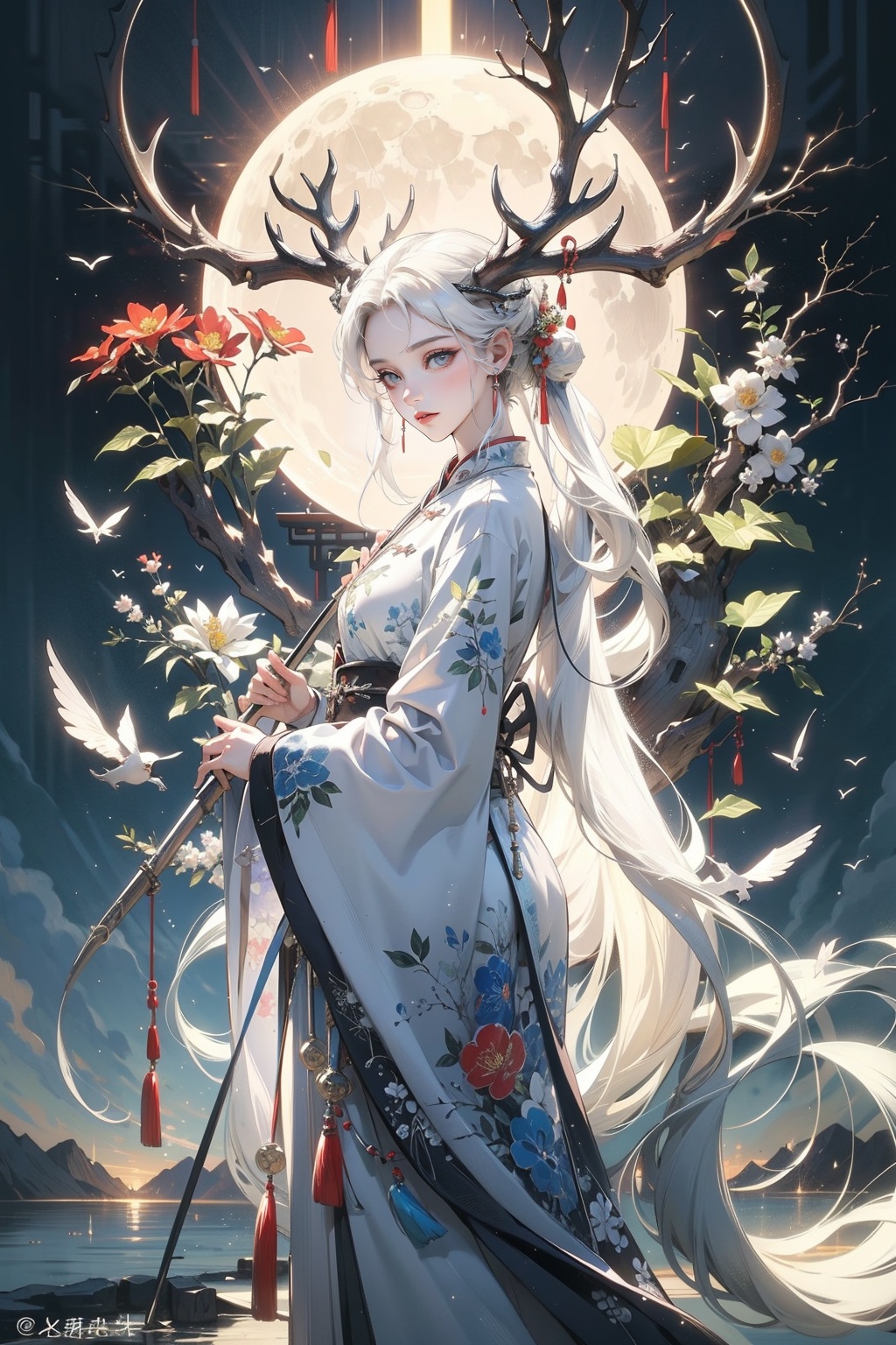 1girl,  chinese clothing,  flower on Tensor.Art