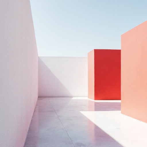 murocolor,  a rooftop terrace with abstract white and red walls framing the sky,  strong shadows murocolor by user_9155399...