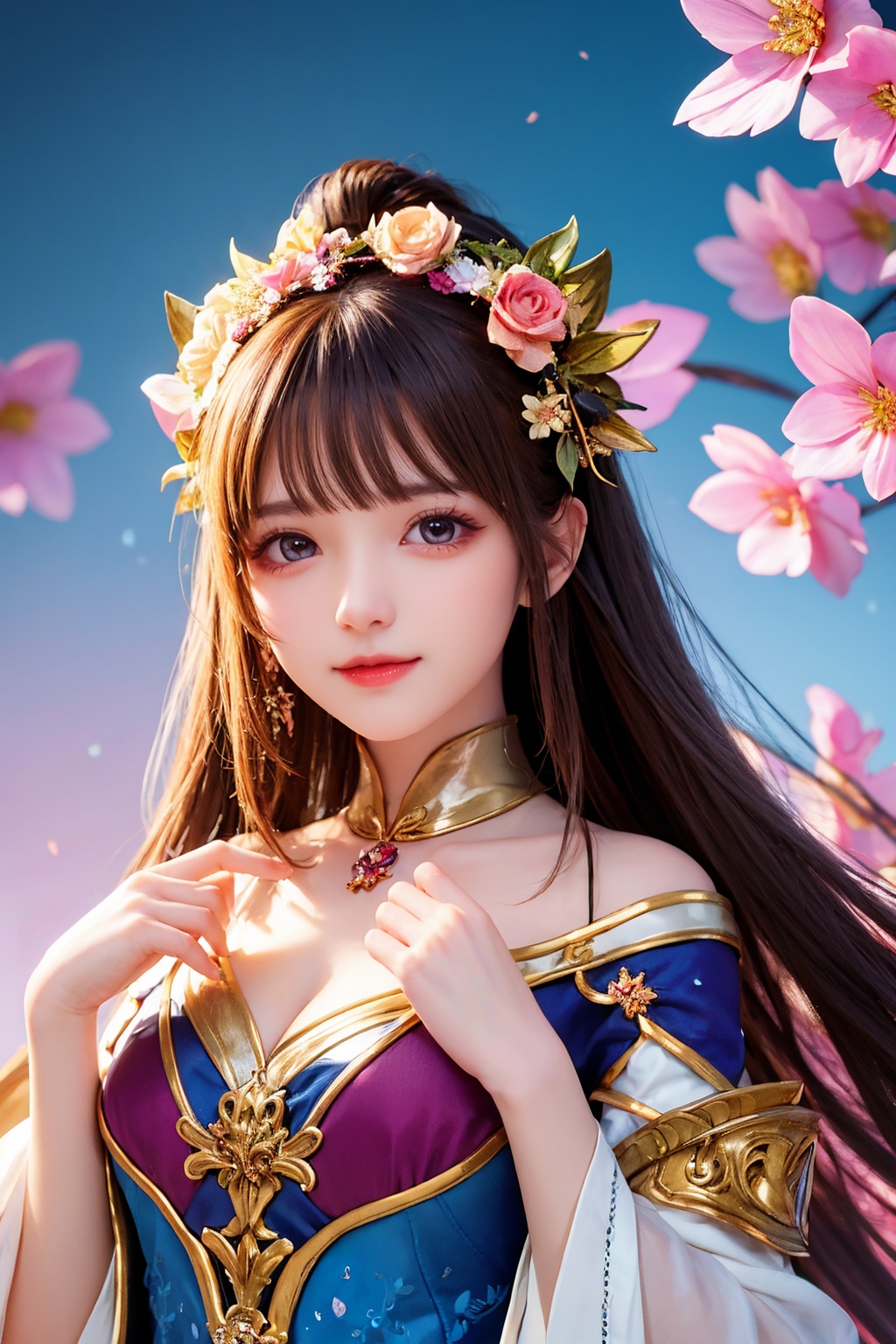 1girl,  flower background,  colourful on Tensor.Art