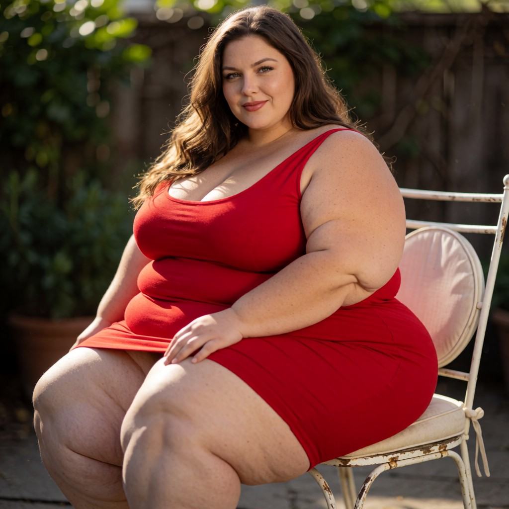 A photorealistic portrait of a voluptuous plus-size woman with fair skin and long,  wavy brown hair cascading over her sho...