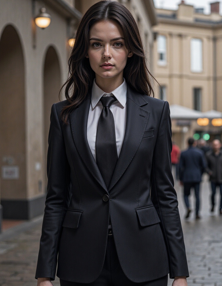 cinematic, 1girl,full body,realistic,suit,looking at viewer,