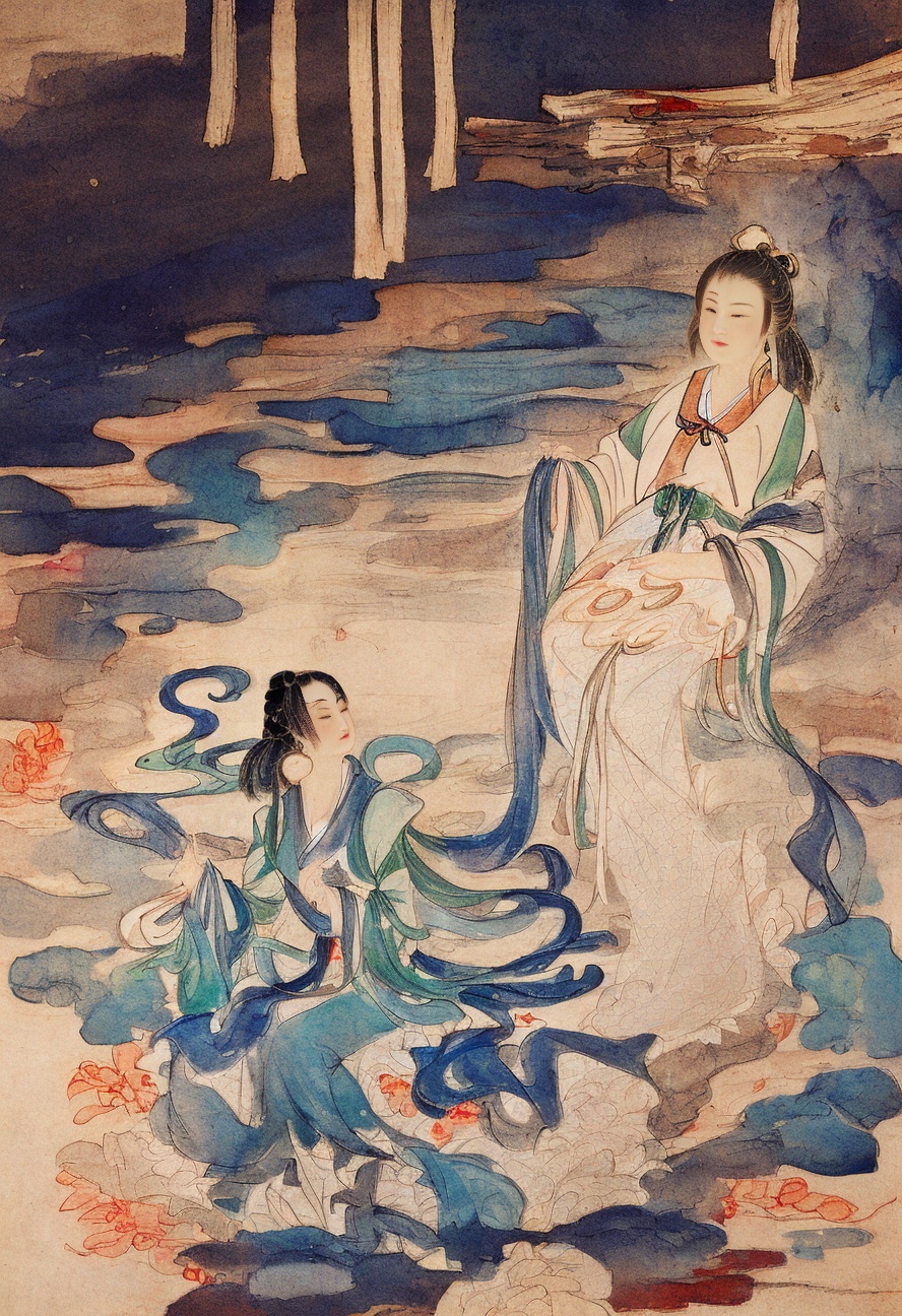 best quality, hanfu,chinese art, (1girl), highest detailed,Dreamy Atmosphere,Bright color,Complete clothes,<lora:SD1.5_DaQian1.0:0.8>