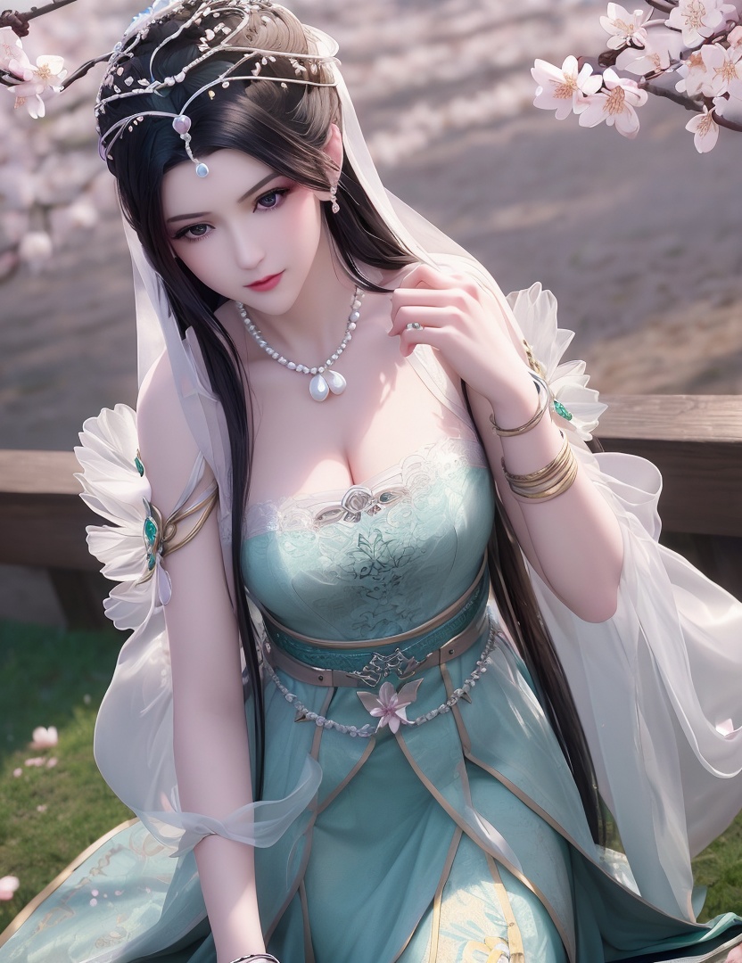 ultra realistic 8k cg, picture-perfect face, flawless, clean, masterpiece, professional artwork, famous artwork, cinematic lighting, cinematic bloom, perfect face, beautiful face, fantasy, dreamlike, unreal, science fiction,   lace, lace trim, lace-trimmed legwear,  (rich:1.4), prestige, luxury, jewelry, diamond, gold, pearl, gem, sapphire, ruby, emerald, intricate detail, delicate pattern, charming, alluring, seductive, erotic, enchanting, hair ornament, necklace, earrings, bracelet, armlet,halo((,1girl, pov,))  , ((((1girl, solo, ,cherry blossoms,outdoors, ))))<lora:DA_LinQingZhu:0.7>