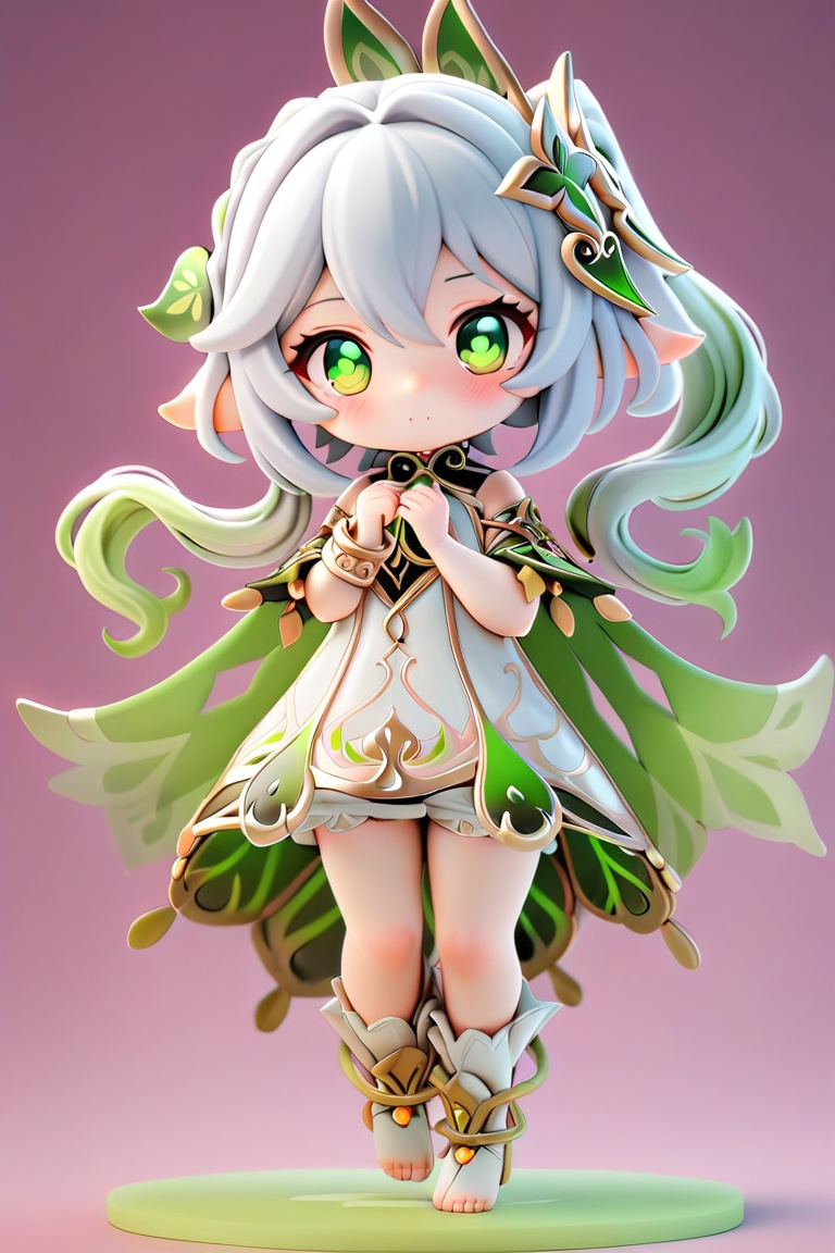 chibi,nahida \(genshin impact\),1girl,long hair,solo,pink background,full body, (masterpiece,best quality:1.2)