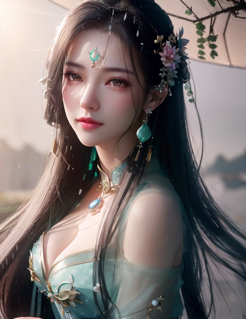 <lora:525-DA-斗破苍穹-萧薰儿-V2:0.8>(,1girl, ,best quality, ),looking at viewer,  ,,ultra detailed 8k cg, ultra detailed background ,ultra realistic 8k cg,          cinematic lighting, cinematic bloom, (( , )),,  , unreal, science fiction,  luxury, jewelry, diamond, pearl, gem, sapphire, ruby, emerald, intricate detail, delicate pattern, charming, alluring, seductive, erotic, enchanting, hair ornament, necklace, earrings, bracelet, armlet,halo,masterpiece, (( , )),, realistic,science fiction,mole,   ,cherry blossoms,,(((Best quality, masterpiece, ultra high res, (photorealistic:1.4), raw photo, 1girl, ,rain, , sunlight, sunset, qianqiu wanxia,     )))  (cleavage), (), age), (),