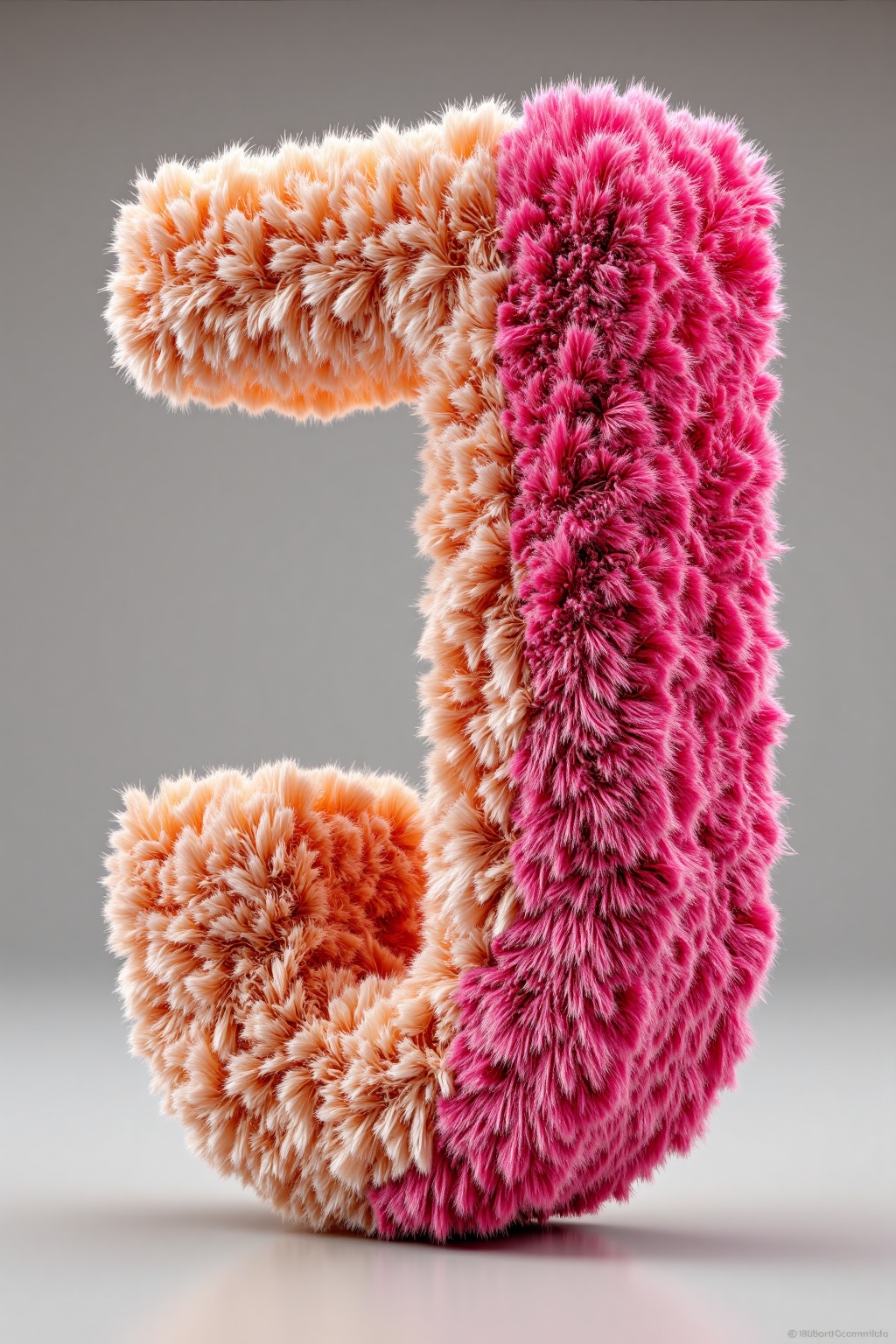 beijihui,The image shows a 3D model of a letter "J" **** from a fluffy,furry texture. The "J" is composed of two colors: a soft peach or light orange on the left side and a vibrant pink on the right side. The background is a gradient of gray,giving a neutral and clean backdrop to highlight the textured "J". The overall design is playful and artistic,with a focus on the contrast between the soft,fluffy texture and the smooth,vibrant colors.,