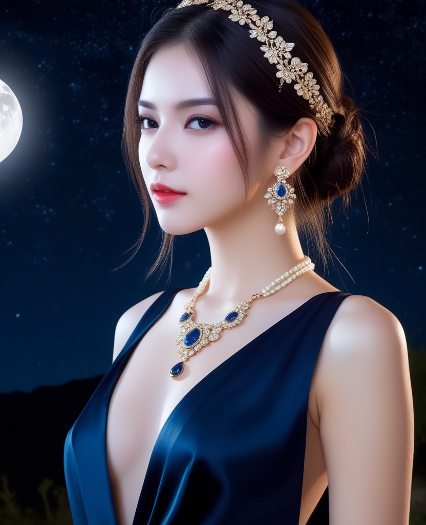 <lora:609-DA-XL-天行九歌-焰灵-水中:0.8>(,1girl, ,best quality, ),looking at viewer,masterpiece(,1girl,night, starry sky, milky way,outdoors, full moon,  night sky, darkness,  world of darkness, , ) ,ultra realistic 8k cg,   clean, masterpiece,     (( , )),, , , prestige, luxury, jewelry, diamond, gold, pearl, gem, sapphire, ruby, emerald, intricate detail, delicate pattern, charming, alluring, seductive, erotic, enchanting, hair ornament, necklace, earrings, bracelet, armlet,halo((, )), (),
