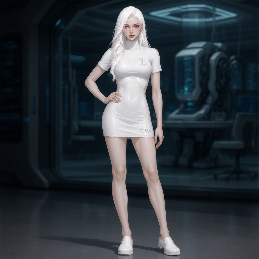 This is a digital artwork of a tall,  slender,  pale-skinned woman with long on Tensor.Art