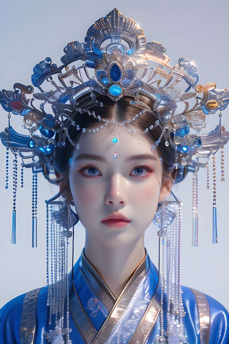 1beauty,colorful,neon lights,Cyberpunk beauty,artist name,bangs,blue eyes, closed mouth ,earrings ,eyelashes ,face, glowing ,gradient, gradient background ,hair ornament ,hair stick ,halo ,jewelry ,lips ,long hair, looking at viewer ,makeup ,mascara, portrait ,simple background ,solo, tassel ,upper body ,cyberpunk ,3d, neon light ,Bagua ,Tai Chi ,future technology, glow, glow effect ,high detail, best quality ,Tang Dynasty clothing ,hanfu , <lora:20240218-1708234260649:0.7>, <lora:lora_美女大胸写实:0.4>, <lora:meinv123:0.6>