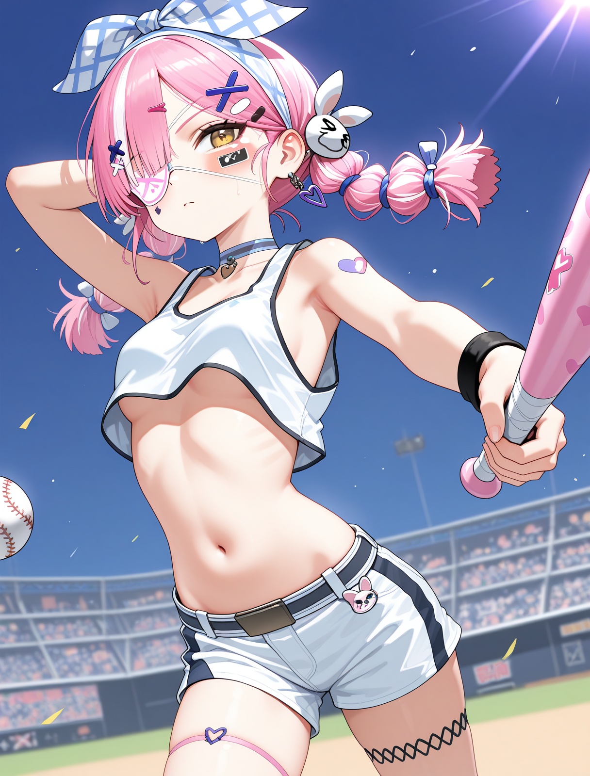 <lora:z47_IL_v2.0:1>,z47 \(batter home run\) \(azur lane\),eyepatch,holding baseball bat,dynamic pose,cowboy shot,, masterpiece,best quality,