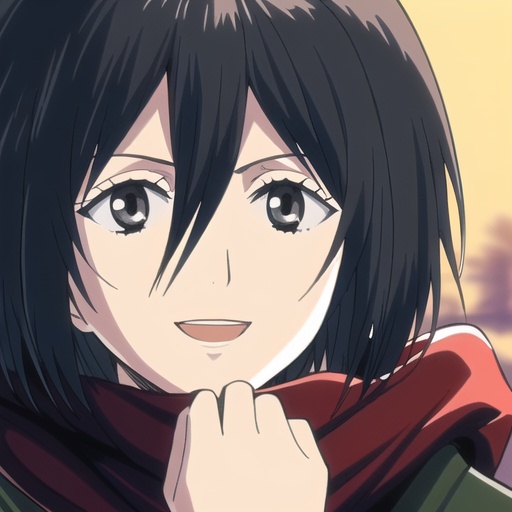 1girl,solo,mikasa ackerman,scarf,black hair,short hair,hair between eyes,black eyes,smile,portrait,close-up,red scarf,<lora:jv_ren_mikasa_GhostMix-V2.0-fp16-BakedVAE.safetensors-System.Byte[]:1>,