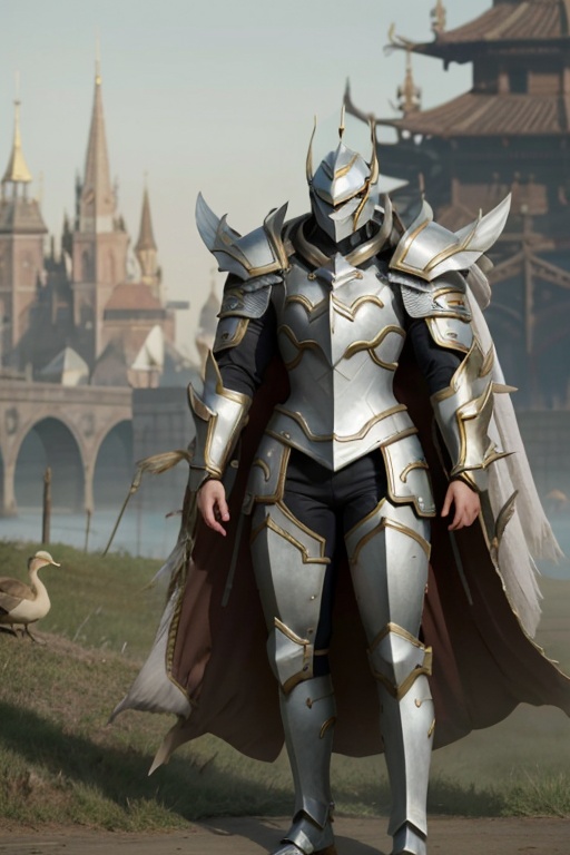 <lora:HXarmour_004:1>,, hxarmour,1girl,(white armour:1.3),Futuristic City Whispering Breeze,Decomposition,Ducklings,
