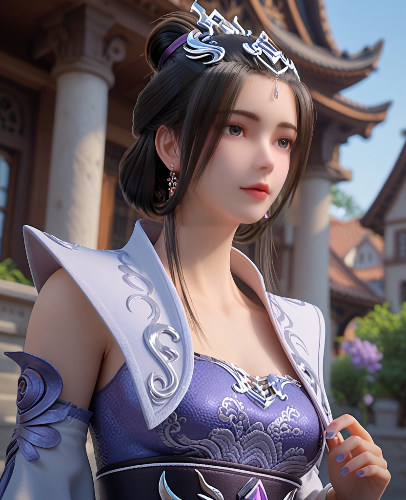 (oriental architecture, elegant decor, sophisticated style:1.1),bungee jump,(breasts:1.2),<lora:XL完美世界云梦岚:0.9>,miss yunmenglan,solo,blue dress,white vest,blue eyes,hair ornament,black hair,hanging hair,hair bun,earrings,sash,detached sleeves,lips,clothing patterns,, zPDXL2, score_9, score_8_up, score_7_up BREAK realistic, masterpiece,best quality, highly detailed,, zPDXL3, zPDXL2,zPDXL, zPDXLxxx, zPDXLrl,