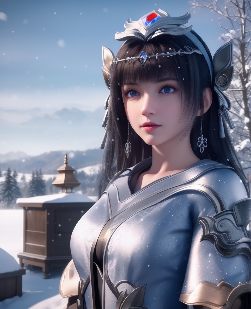 <lora:568-DA-星辰变-姜妍:0.8>(,1girl, ,best quality, ),looking at viewer,masterpiece, (( , )),, realistic,science fiction,mole, ultra realistic 8k cg, ,outdoors, snow, snowing,