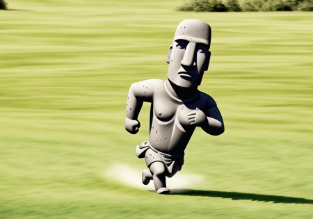 (Moai:1.3) with legs, running, outdoors, (no humans:1.5)