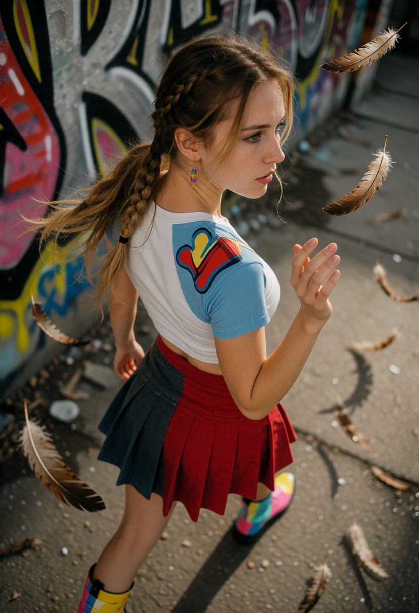 LauraX,  light brown hair styled in double braids A photorealistic cinematic photograph of a 23-year-old ***** woman,  alo...