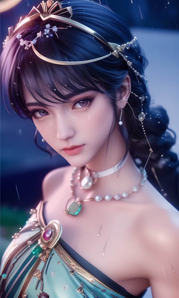 <lora:375-DA-神印王座-龙皓晨-女装:0.8> ,(,1girl, ,best quality, ),looking at viewer, ,ultra detailed 8k cg, ultra detailed background,  ultra realistic 8k cg, flawless,  tamari \(flawless\), professional artwork, famous artwork, cinematic lighting, cinematic bloom, (( , )),, dreamlike, unreal, science fiction,  luxury, jewelry, diamond, pearl, gem, sapphire, ruby, emerald, intricate detail, delicate pattern, charming, alluring, seductive, erotic, enchanting, hair ornament, necklace, earrings, bracelet, armlet,halo,masterpiece, (( , )),,  ,cherry blossoms,(((, night,night sky,,  ultra high res, (photorealistic:1.4), raw photo, 1girl, , rain, sweat, ,wet, )))(( , ))   (()), (),