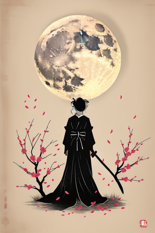japanesebrush art1girl,  solo,  black hair on Tensor.Art