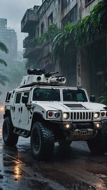 photo an white humvee,  military style,  on body on Tensor.Art