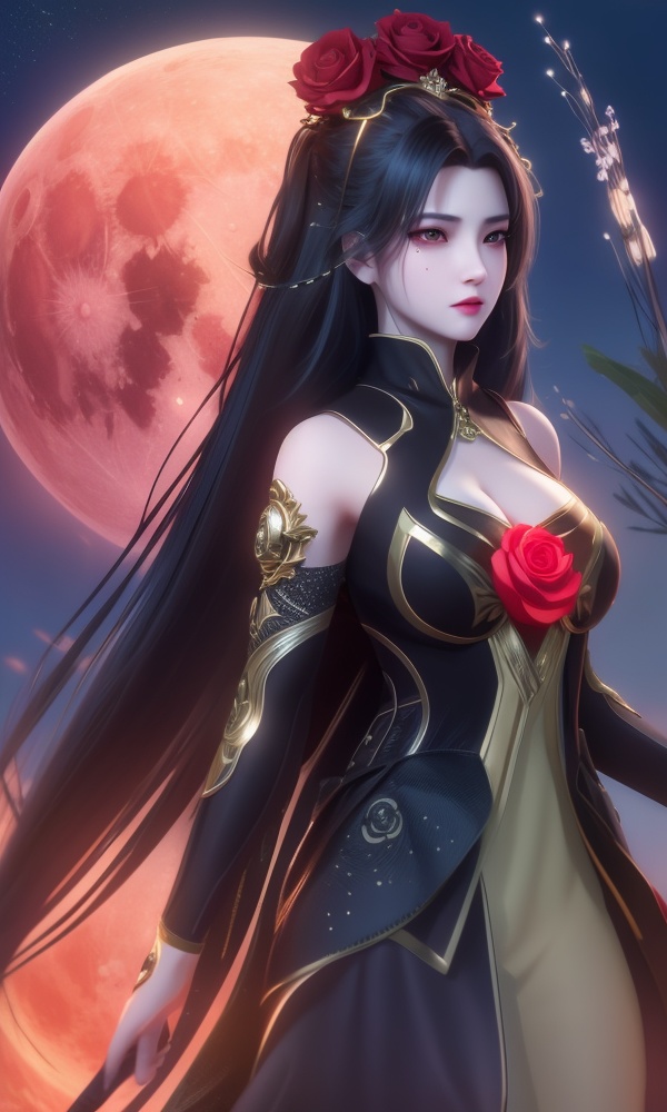 (,1girl, ,best quality, ),looking at viewer, <lora:404-DA-仙逆-凤栾:0.8> ,,ultra detailed background,ultra detailed background,ultra realistic 8k cg,, ,masterpiece, (( , )),, ,science fiction,mole, ,tamari \(flawless\),   ,red moon, black rose,     (()), (),