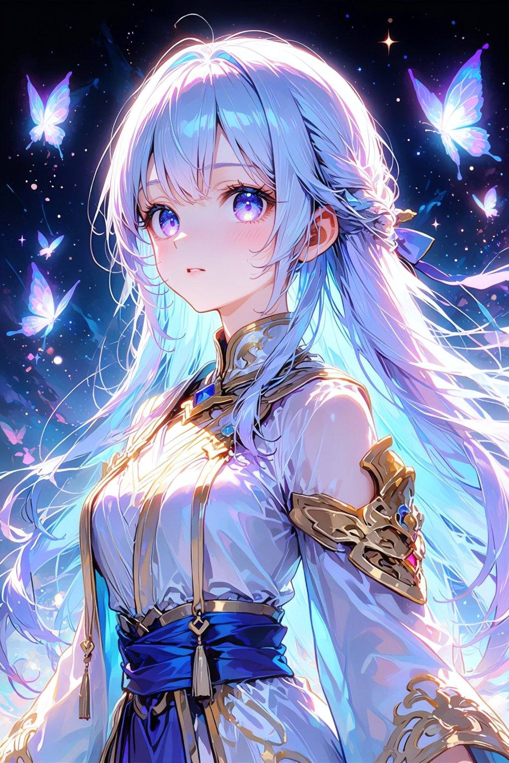 This is a vibrant,  highly detailed digital illustration in an anime style,  depicting a young woman with ethereal by 天TIN...