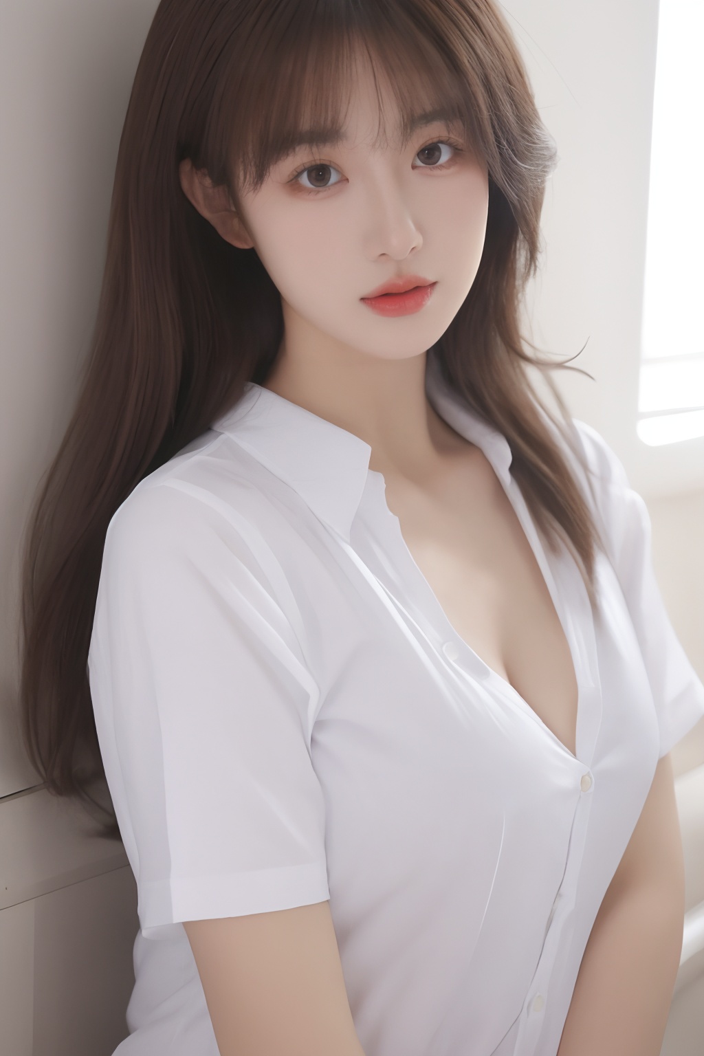 1girl,realistic,solo,breasts,brown hair,looking at viewer,large breasts,short sleeves,shirt,<lora:sifang_20231118123505:0.7>, 
