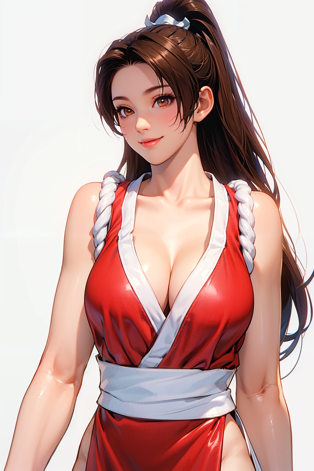 mai,1girl,solo,breasts,large breasts,cleavage,white background,simple background,smile,closed mouth,front view,cowboy shot,facing away,Best quality,masterpiece,ultra high res,realistic,photorealistic,<lora:mai12rsuit-000005:0.7>,<lora:add_detail:0.3>,