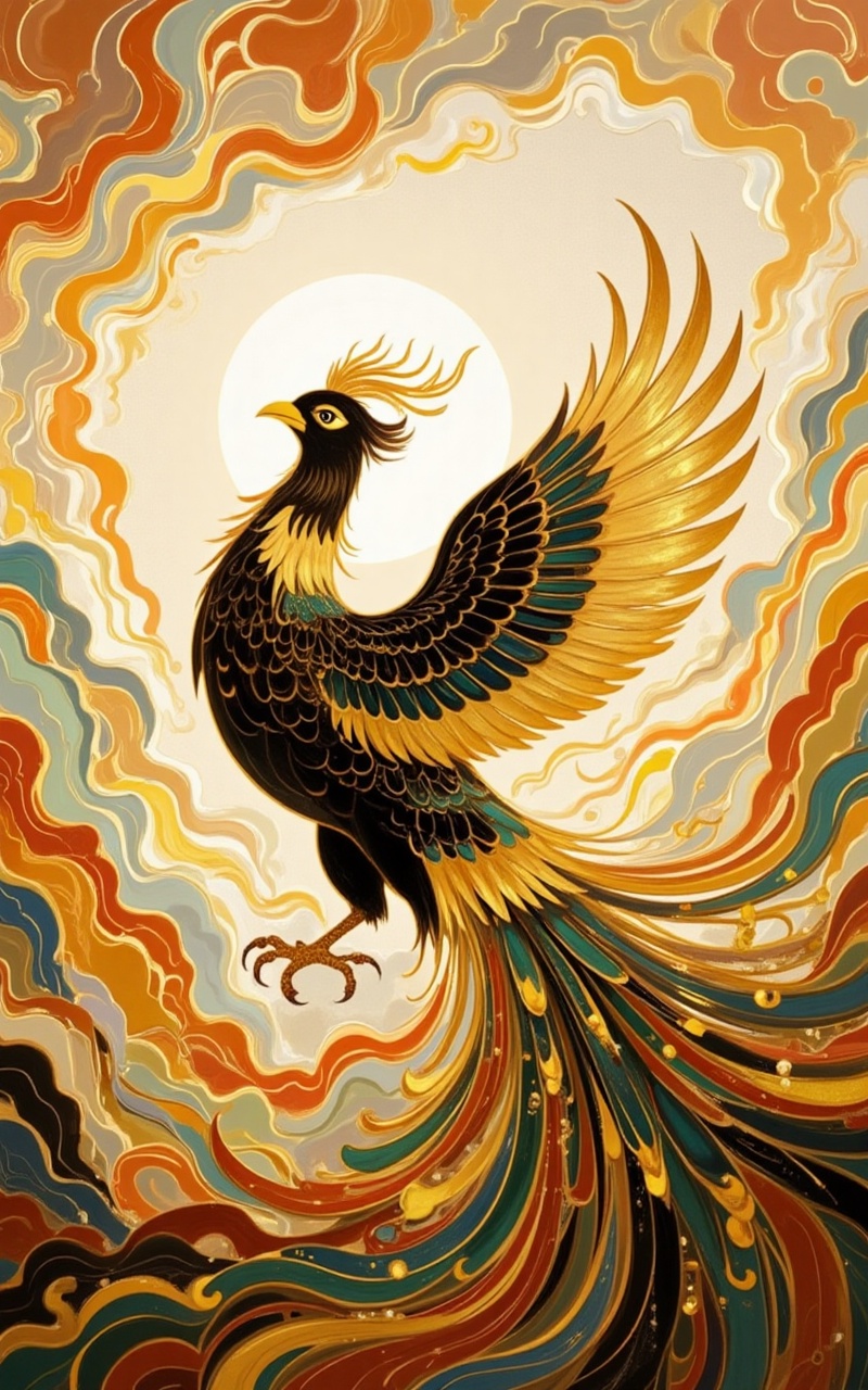 jinbo,lvjing,baoshi,no humans,bird,animal focus,sun,solo,cloud,fine art parody,from side,yellow eyes,wings,beak,talons,full body,31,