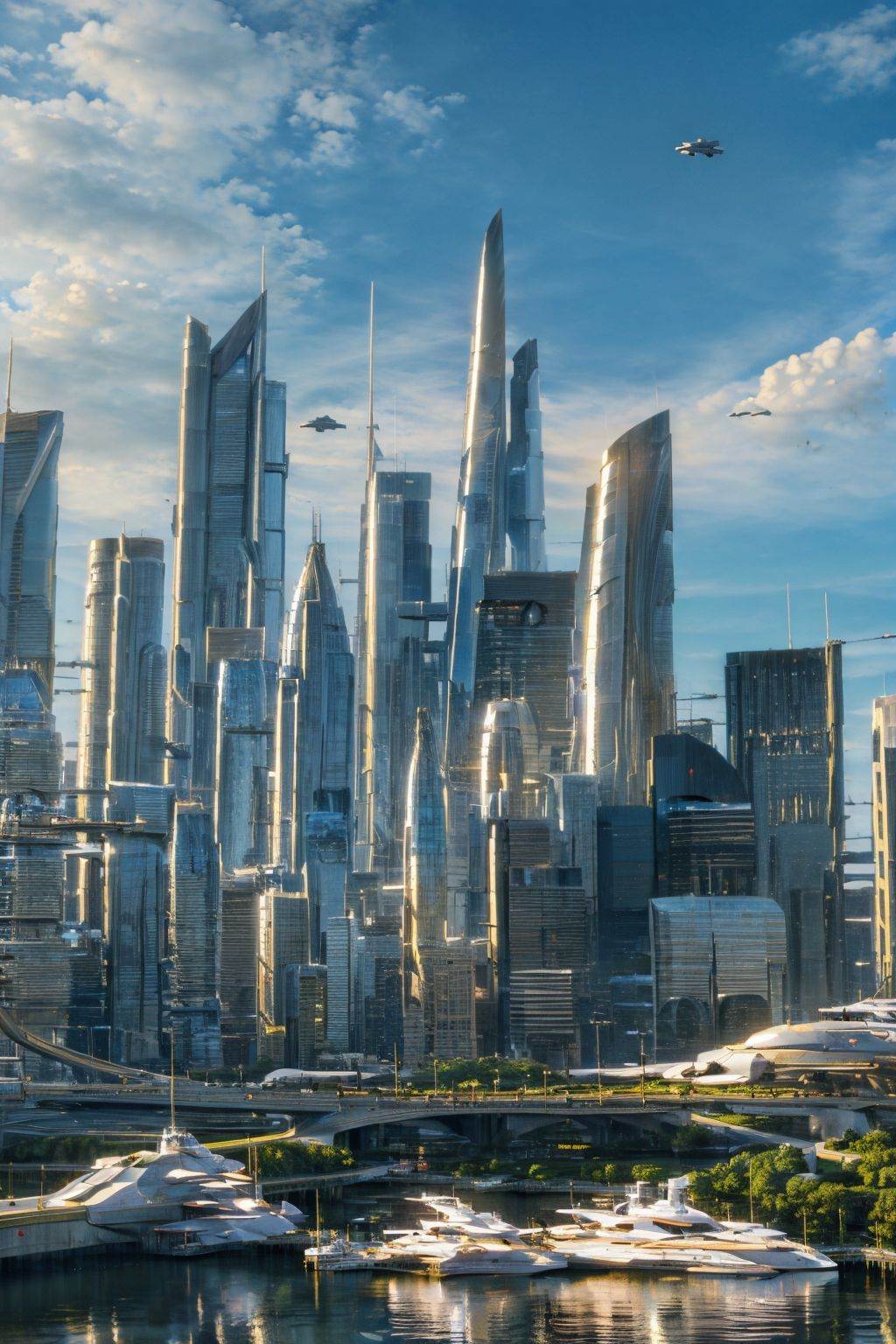 (masterpiece, best picture quality:1.3),realistic,SCI-FI City,scenery,science fiction,no humans,city,building,cityscape,sky,aircraft,outdoors,skyscraper,lens flare,cloud,spacecraft,sunlight,<lora:SCI FI City_20240127193551:0.8>,