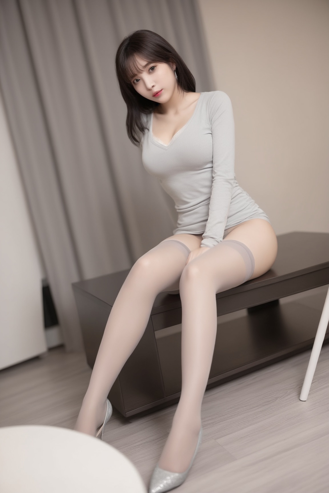 1girl,solo,thighhighs,<lora:stockinggirl2-000012:0.7>,indoors,