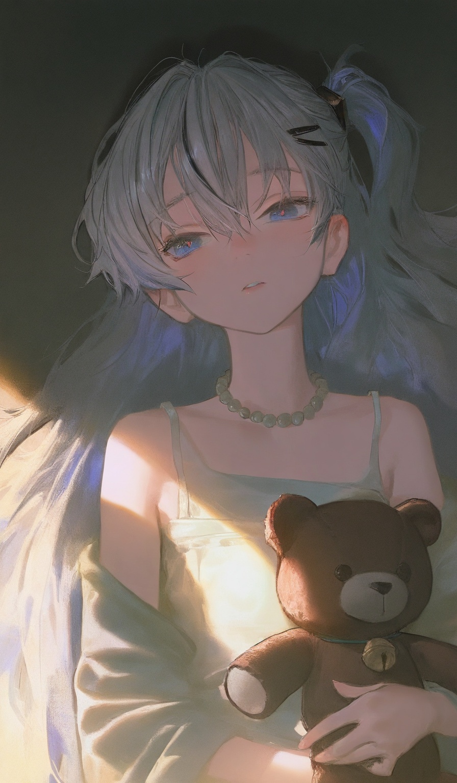 artist:bm tol,artist:ask \(askzy\),artist:applepie \(12711019\),(artist:fkey:0.7),artist:dino \\(dinoartforame\\),(artist:sho \\(sho lwlw\\):0.5),(artist:ame929:0.9),artist:akai999,(artist:dokuro_deluxe:1.2),artist:yogisya,artist:void0,(artist: As109:0.8),(artist:ask \\(askzy\\):0.8),(artist:ningen_mame:0.8),artist:murata_range,(artist:anna \\(drw01\\):0.7),(artist:wlop:0.42),(artist: mau_sakura:0.7),(artist: fagun_yibei:0.8),(artist: bm tol:0.7),(artist:takubon:0.7),artist:rei_(sanbonzakura),artist:ask_(askzy),(artist:krenz:0.6),artist:junito715,artist:reoen,artist:yoshioka (haco),artist:kawacy,(artist: potg_(piotegu):1.1),(artist: deadflow:0.9),(artist: krenz:0.7),(artist: nixeu:0.6),(artist: fkey:0.6),(artist: yomu_(sgt_epper):0.6),(artist: yomiya_sateko:0.6),(artist: saaal653:0.5),(artist: ask \(askzy\):0.5),(artist: betabeet:0.4),(artist: gurande_(g-size):0.3),very awa,masterpiece,best quality,year 2024,newest,highres,absurdres,(artist: potg_(piotegu):1.1),(artist: deadflow:1.1),(artist: caisan:0.9),(artist: As109:0.9),(artist: fagun_yibei:0.8),(artist: kidmo:0.8),(artist: mau_sakura:0.7),(artist: krenz:0.7),(artist: bm tol:0.7),(artist: nixeu:0.6),(artist: fkey:0.6),(artist: yomiya_sateko:0.6),(artist: yomu_(sgt_epper):0.6),(artist: saaal653:0.5),(artist: ask \(askzy\):0.5),(artist: betabeet:0.4),(artist: asanagi:0.3),(artist: gurande_(g-size):0.3),(artist:john_kafka:0.2),(artist:nixeu:0.2),(artist:quasarcake:0.2),(artist: bm tol:0.1),(contour deepening:1.5),(lineart:1.5),(oil painting:1.3),(frottage:1.1),(light and shadow contrast:1.1),(light:1.3),(dark:1.1),(80s movie:1.3),(film grain:0.3),(chromatic aberration:0.5),(realistic background:0.8),(photo background:0.5),(blurry background:0.3),<lora:沉迷mo鱼画风:1>,1girl,{{loli,flat chest,petite,very long hair,straight hair}},one side up,bead_necklace,gradient hair,{white hair,purple inner hair,red streaked hair:1.4},french braid,hairclip,hair between eyes,{{{blue eyes}}},hair_bell,(holding stuffed bear:1.3),