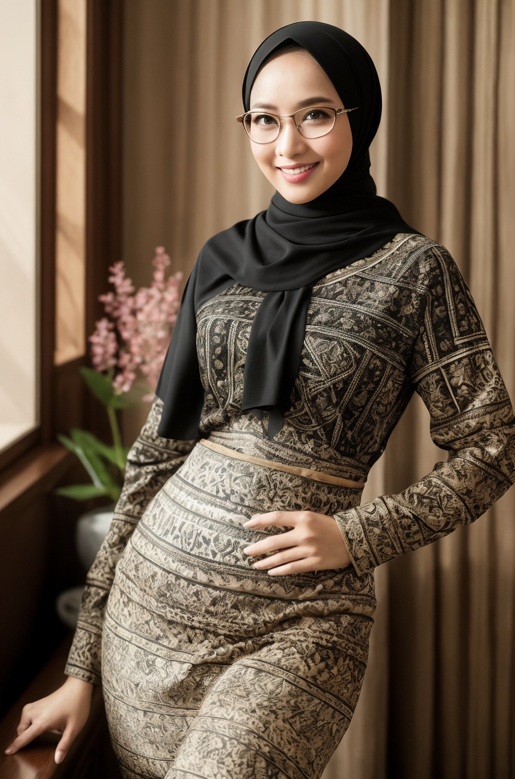 1girl,  javabatik,  beige and black batik on Tensor.Art