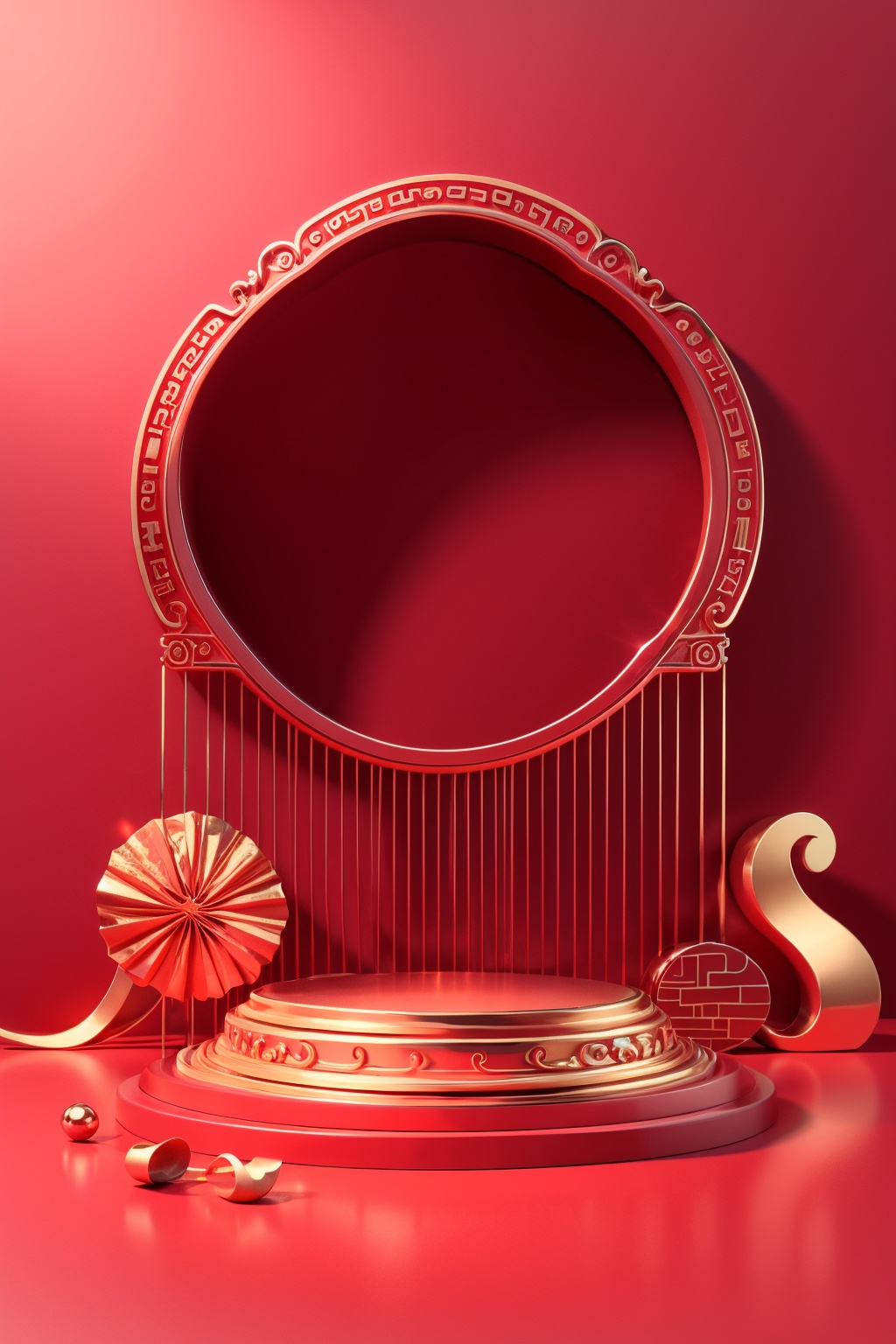 masterpiece,best quality,CNY_stage,red theme, still life, no humans, ring, jewelry, red background, ribbon, shadow, ornate ring, wedding ring