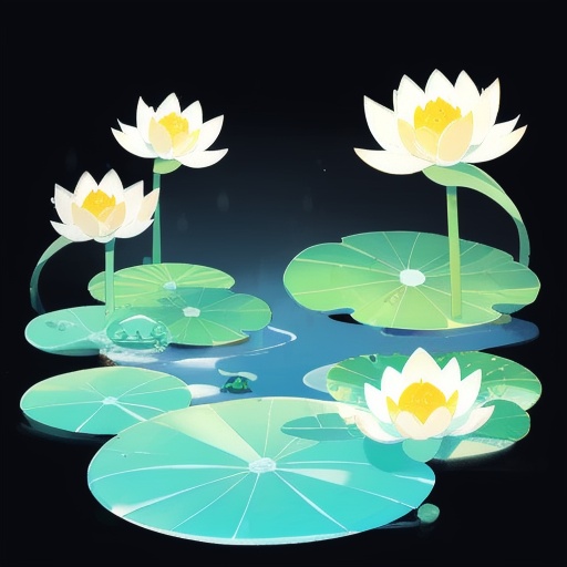 the 24 Traditional Chinese Solar Terms\(Rain Water\),flat,black background, water, no humans, scenery, watercraft, boat, lily pad,<lora:lbc_Rain Water-ts:1.4>,