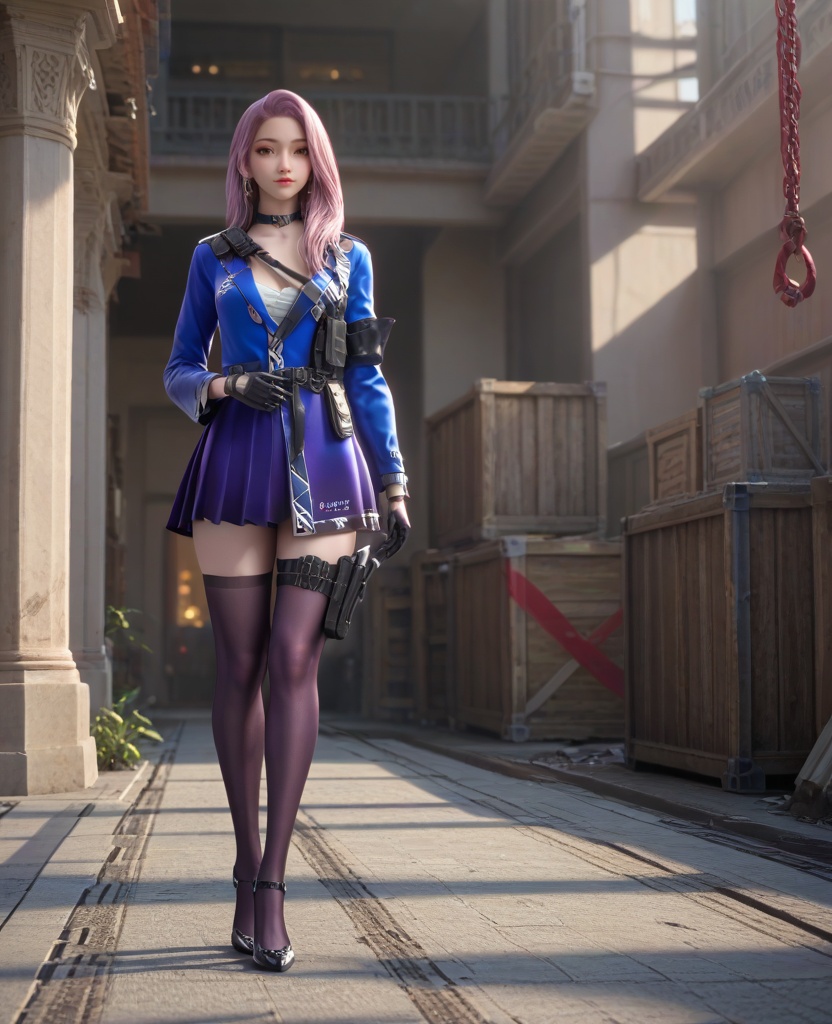 (oriental architecture, elegant decor, sophisticated style:1.1),(saluting:1.1),(breasts:1.2),<lora:XL16穿越火线云悠悠保卫者:0.95>,miss yunyouyou,blue jacket,purple overskirt,brown eyes,pink hair,long hair,earrings,jewelry,black choker,belt,black gloves,thigh holstered,mauve thighhighs,black heels,, score_9,score_8_up,score_7_up,score_6_up,score_5_up,score_4_up,3d rendering,tag1,tag2, Cinematic Lighting,backlighting,, zPDXL3, zPDXL2,zPDXL, zPDXLxxx, zPDXLrl,