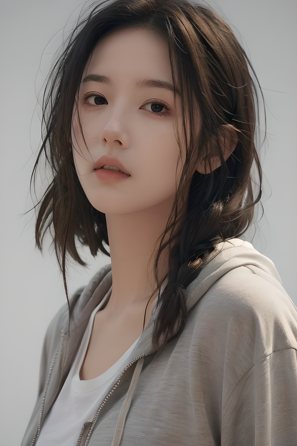 <lora:0806_08:0.7>,simple background,hoodie,, 1girl,realistic,masterpiece, best quality, photorealistic, HDR,detail