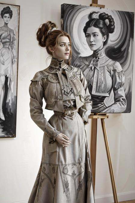from above,  cowboy shot of a tall,  extremely beautiful woman wearing a tight-fitting on Tensor.Art