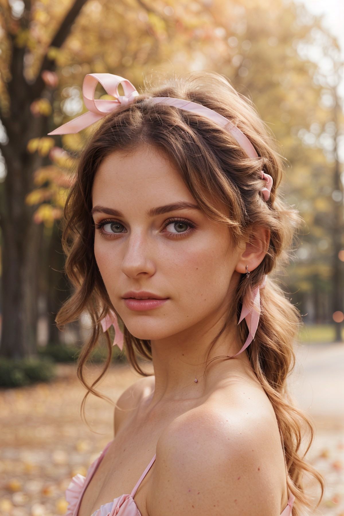 photo of a beautiful woman looking into camera,  shoulder,  hair ribbons on Tensor.Art