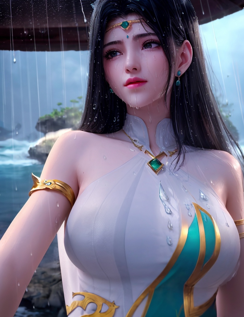 <lora:524-DA-大主宰-苏宣儿:0.8>(,1girl, ,best quality, ),looking at viewer, ,ultra detailed 8k cg, ultra detailed background, ultra realistic 8k cg,  ,masterpiece((((1girl, solo,  , ,solo focus, wet,sweat, ocean,rain, water drop, )))) (, , sweatdrop, flying sweatdrops, sweating profusely,colorful drop \(module\), )   clean, masterpiece,     cinematic lighting, cinematic bloom,   , unreal, science fiction, luxury, jewelry, diamond, gold, pearl, gem, sapphire, ruby, emerald, intricate detail, delicate pattern, charming, alluring, seductive, erotic, enchanting, hair ornament, necklace, earrings, bracelet, armlet,halo,