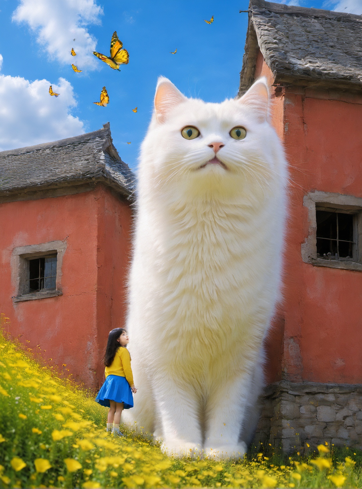 <lora:white cat 过拟V1.0-0008:1>,large white cat,a young girl,, (masterpiece, best quality, highres:1.2),
